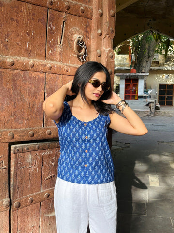 Ivory Blue - Crop Shirt