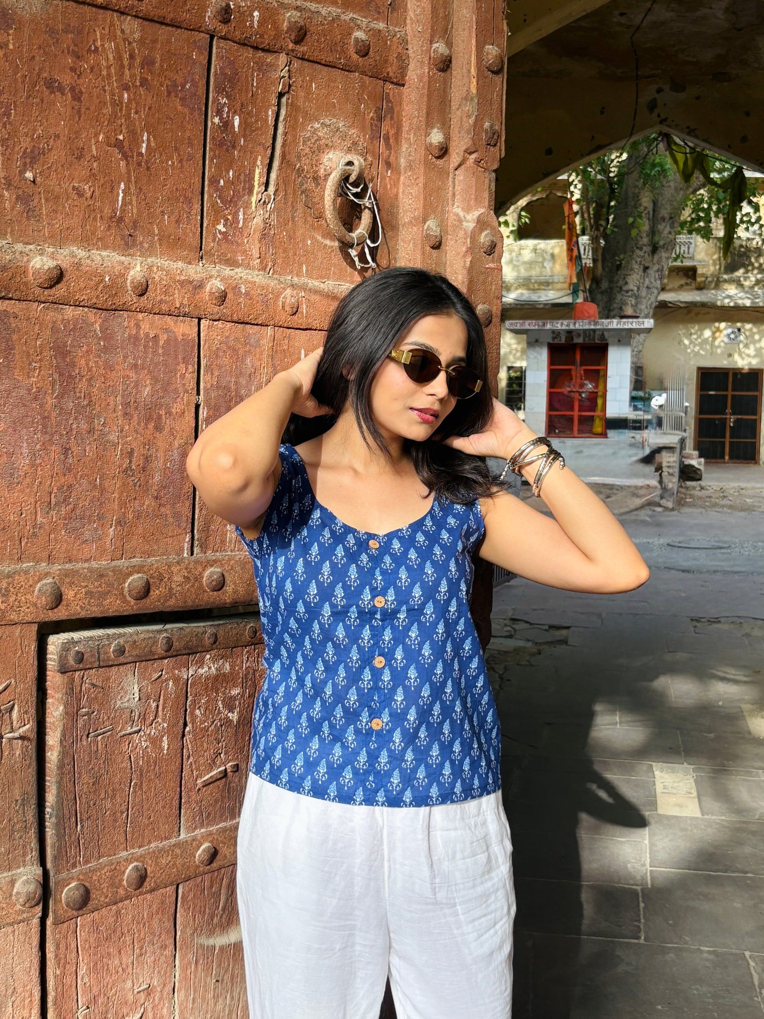 Ivory Blue - Crop Shirt