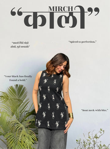Kali Mirch Boat Neck Short Kurti by Evara